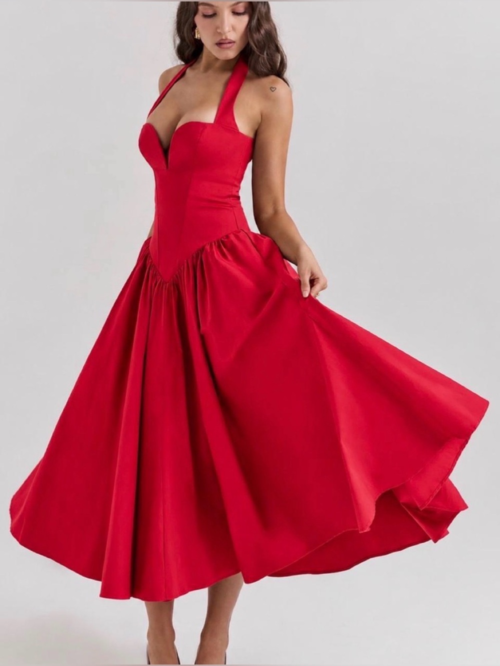 Brand new house of cb coquette halter dress in red